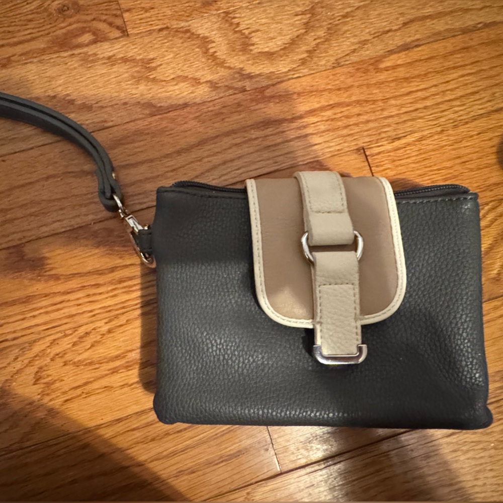 Charming Charlie Two-Tone Black and Beige Wristlet Clutch
